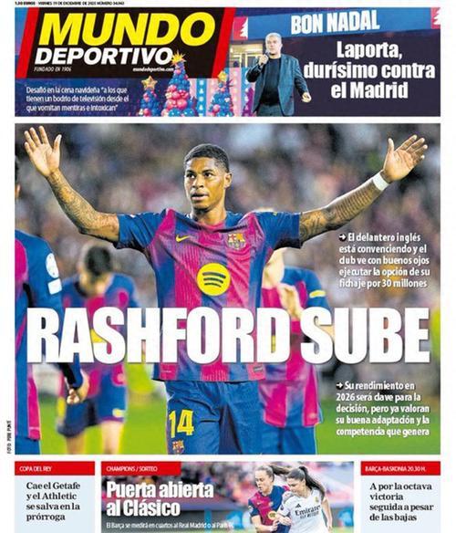 阿斯:拉什福德预计欧冠继续首发,他仍需说服巴萨掏3000万欧买断