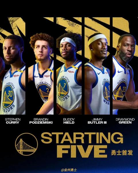 勇士首发：库里复出后第一次先发搭档波杰姆桑托斯追梦波津